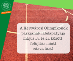 A Kertvárosi Olimpikonok parkjának labdapályája május 13. és 21. között  felújítás miatt zárva tart!